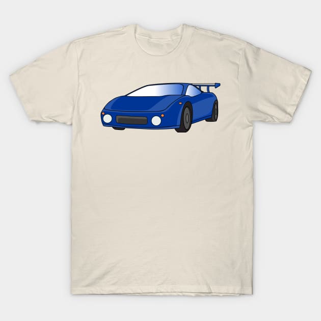 Blue sports car with airfoil illustration T-Shirt by Cartoons of fun